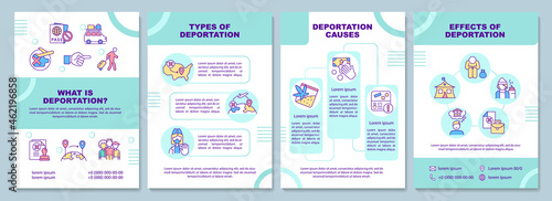 What is deportation brochure template. Types and causes. Flyer, booklet, leaflet print, cover design with linear icons. Vector layouts for presentation, annual reports, advertisement pages