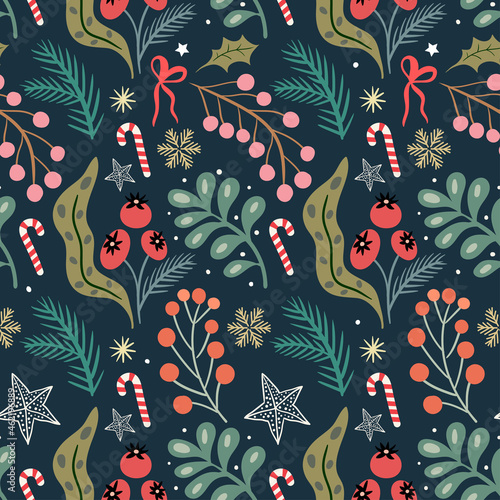 Christmas floral seamless pattern with seasonal design, festive background, winter wallpaper, gift paper
