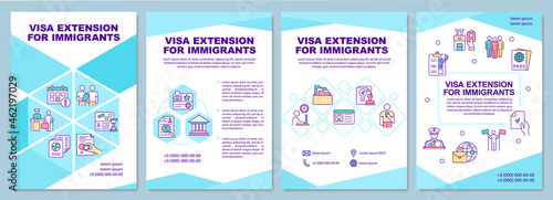 Visa extension for immigrants brochure template. Flyer, booklet, leaflet print, cover design with linear icons. Vector layouts for presentation, annual reports, advertisement pages
