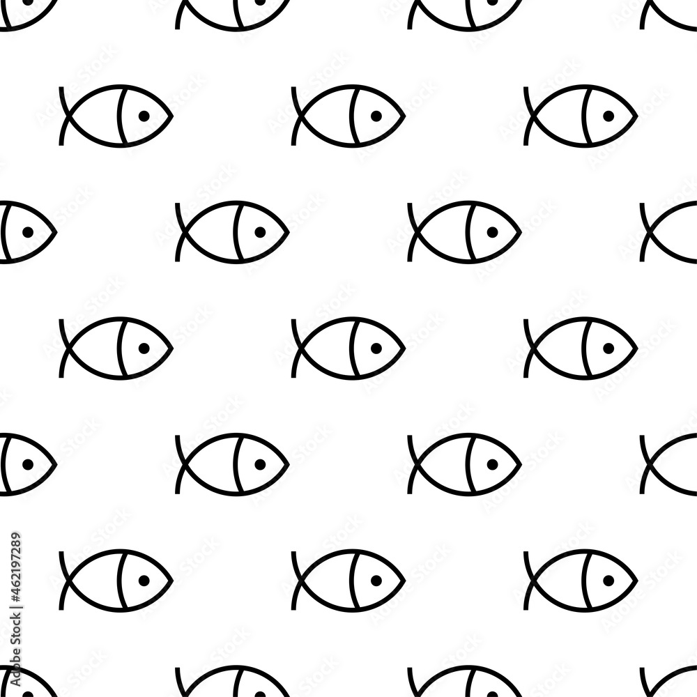 Fish pattern. Seamless minimal background with marine line animals for ...