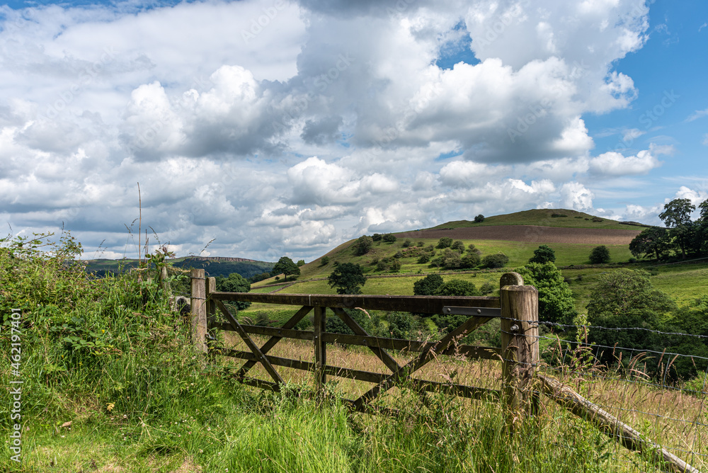 landscape with a fence with blue sky and clouds
