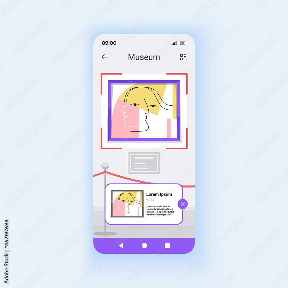 Museum light smartphone interface vector template. Mobile app page ...