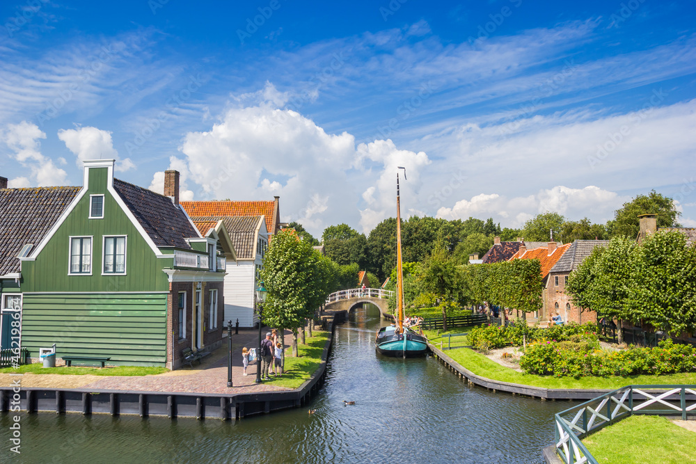 Historic inner city with sailing ship in the canal in Enkhuizen, Netherlands
