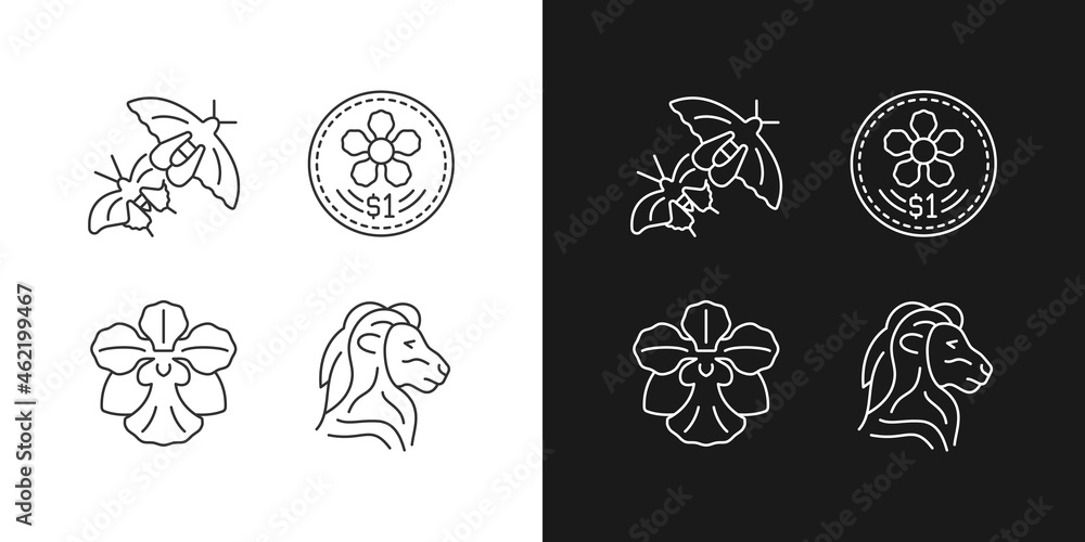 National animal and flower of Singapore linear icons set for dark and light  mode. Coins design. Orchid flower. Customizable thin line symbols. Isolated  vector outline illustrations. Editable stroke Stock-Vektorgrafik | Adobe  Stock