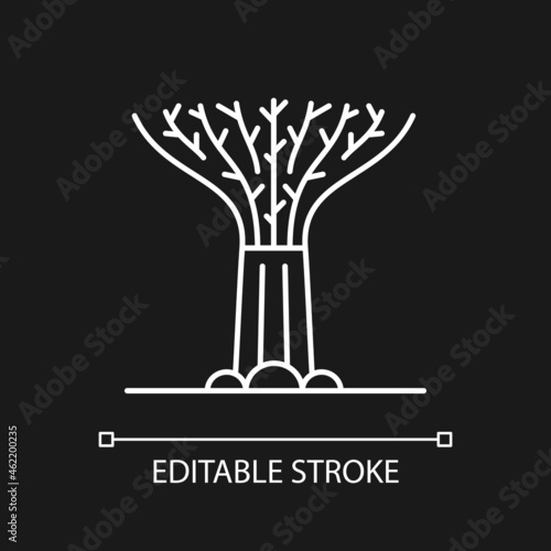 Supertree grove white linear icon for dark theme. Tree-like structure. Singaporean attraction. Thin line customizable illustration. Isolated vector contour symbol for night mode. Editable stroke