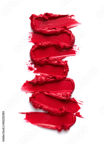 Set of red lipstick stroke isolated on white background