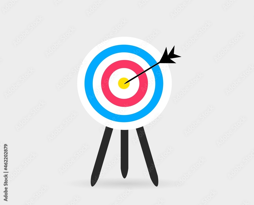 Target vector icon. Focus accuracy. Aim with a dart at the point of impact in the center. Shot from a bow. Business infographics Shoot the bullseye with an arrow.
Target vector icon. Focus accuracy. Aim with a dart at the point of impact in the center. Shot from a bow. Business infographics Shoot the bullseye with an arrow.