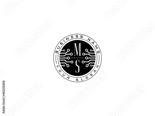 Technology MS Logo, Initial ms Technology Logo concept, round emblem, solution symbol logotype white background photo