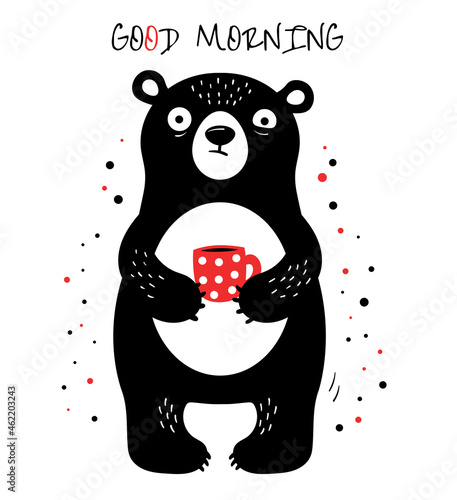 Dissatisfied and sleepless bear. Inscription Good morning