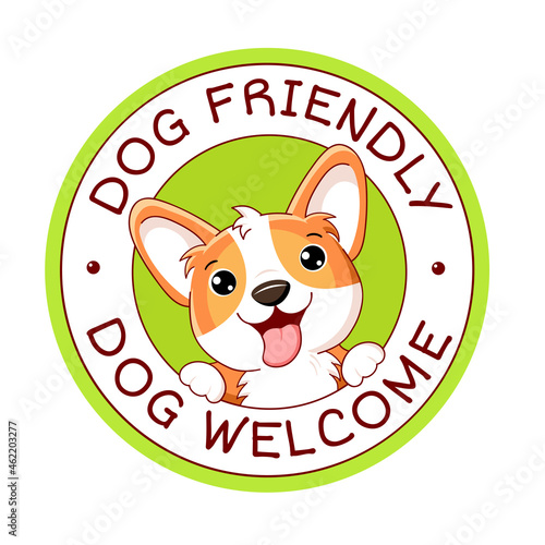 Pet friendly vector label. Stamp or sticker with dog friendly text