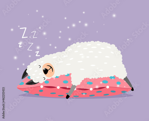 Sleeping alpaca. Cute lama love sleep on pillow, smiling llama character in sweer dreams, tired alpacka vector illustration