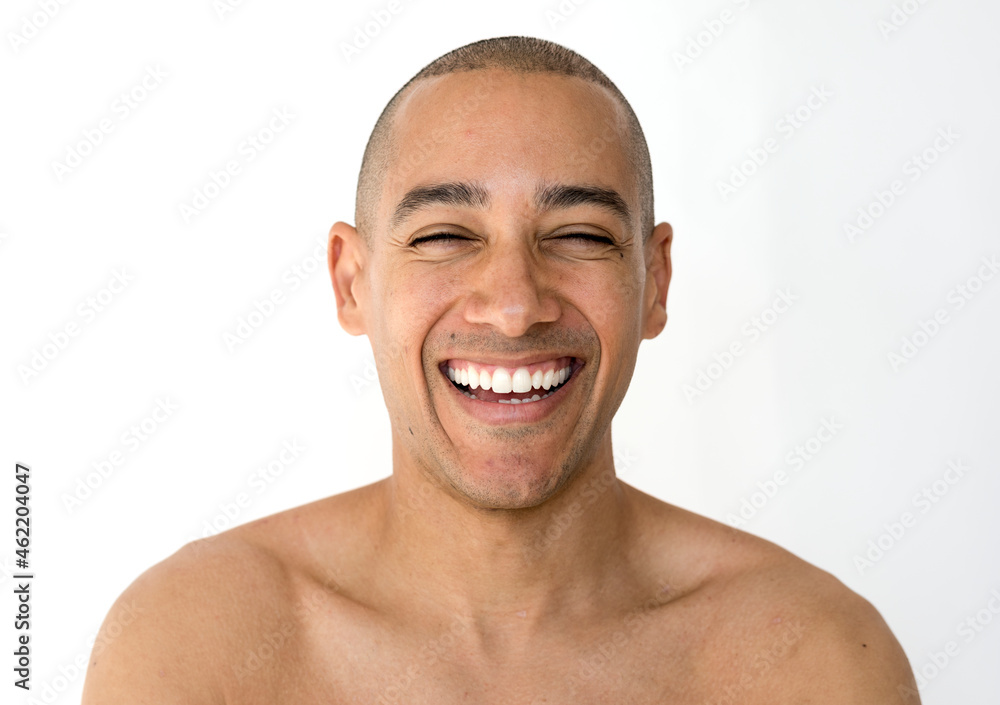 Smiling happiness man bare chest studio portrait Smiling happiness man bare chest studio portrait