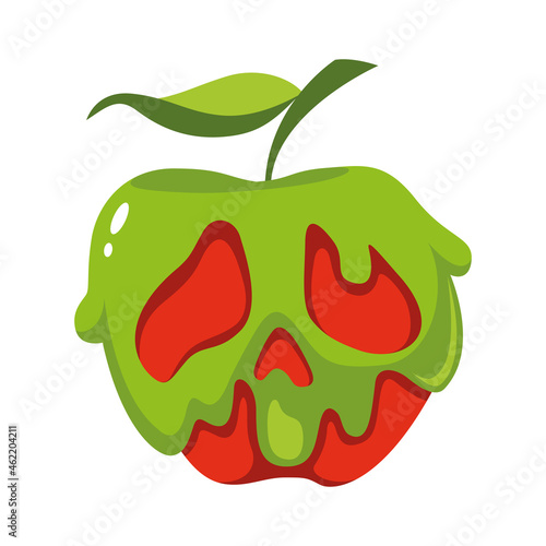 Poison apple for halloween. Сartoon vector illustration