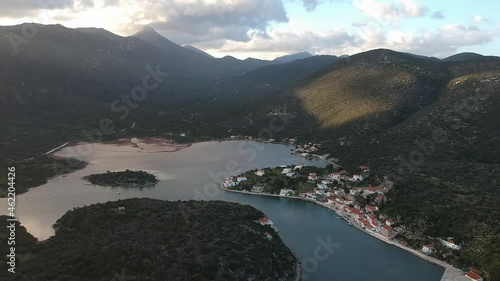 Beautiful aerial view at Ierakas, a picturesque fishing village in Laconia, Greece. The village is also known as the Greek natural Fjord due to the geomorphology of the place. Peloponnese, Greece photo