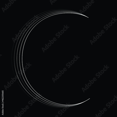 Lines in Semi Circle Form .Lunar phases.   Vector Illustration .Technology round. Moon Logo . Design element . Abstract Geometric shape . letter c . Waning crescent moon phase.