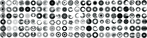 Mega set of lines in Circle Form . Spiral Vector Illustration .Big collection of round Logos . Design element . Abstract Geometric circular shapes .Rotating radial lines collection. Concentric circles