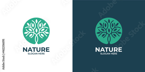 linear style nature tree logo set