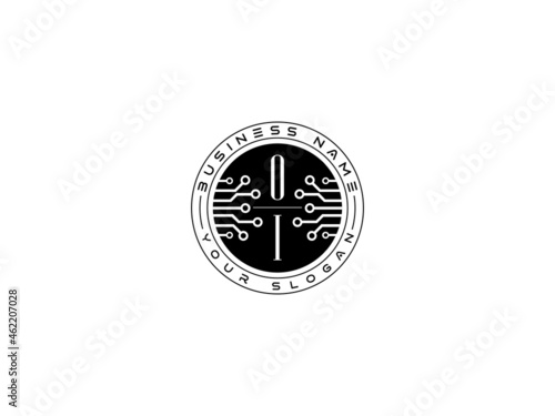 Technology OI Logo, Initial oi Technology Logo concept, round emblem, solution symbol logotype white background