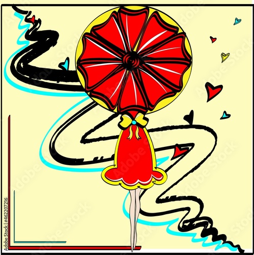 red ambrella with long way fd siluet girl in retro stily Sv Valentin Day