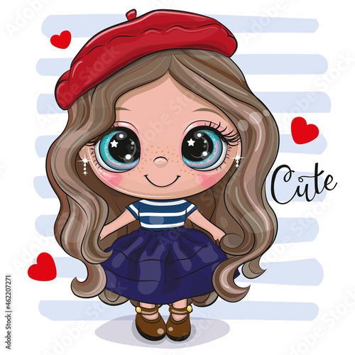 Cartoon Girl in a red beret