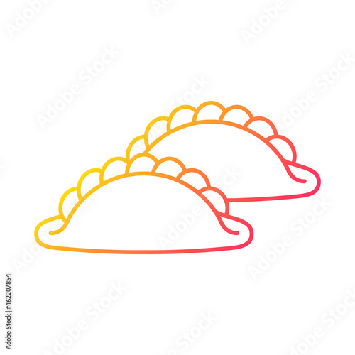 Curry puff gradient linear vector icon. Street food snack with curried fillings. Singaporean cuisine. Fried pastry. Thin line color symbol. Modern style pictogram. Vector isolated outline drawing