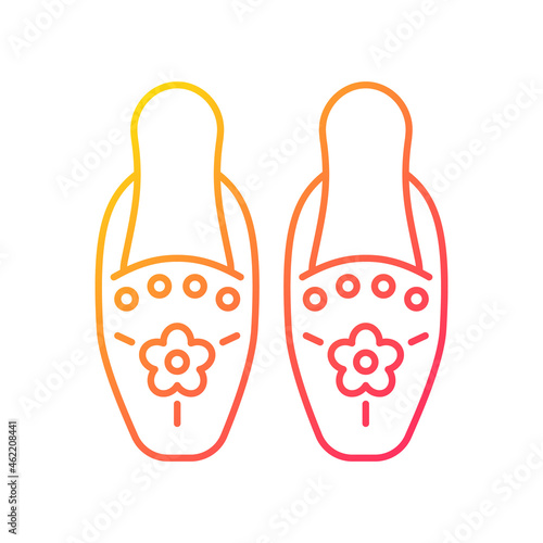 Traditional beadwork gradient linear vector icon. Singaporean beaded slippers. National design. Decorate clothing. Thin line color symbol. Modern style pictogram. Vector isolated outline drawing