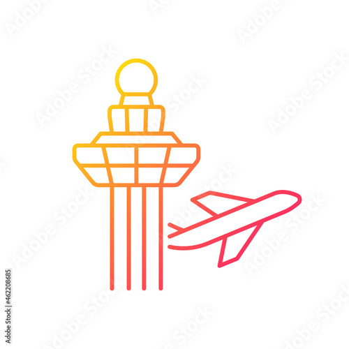 Changi airport control tower gradient linear vector icon. Visual observation from tower. Air traffic control. Thin line color symbol. Modern style pictogram. Vector isolated outline drawing photo