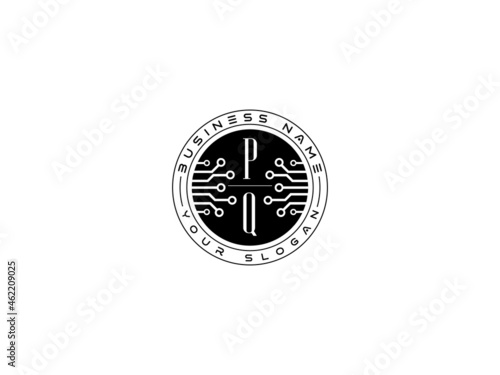 Technology QQ Logo, Initial qq Technology Logo concept, round emblem, solution symbol logotype white background