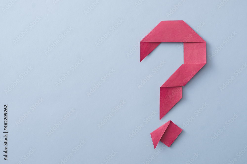 Creative decorative red folded paper origami question mark - obrazy, fototapety, plakaty 
