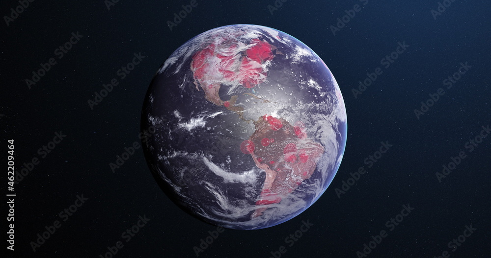 Naklejka premium Image of the planet earth spinning around and changing colors in a blue dark background