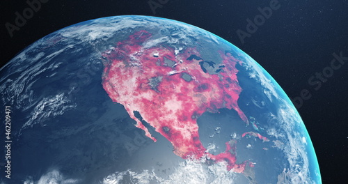 Image of the planet earth spinning around and countries turning red through circles in a blue da