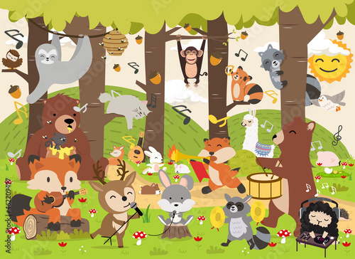 Cute woodland forest animals cartoon character