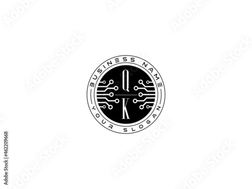 Technology QK Logo, Initial qk Technology Logo concept, round emblem, solution symbol logotype white background photo