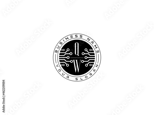 Technology QW Logo, Initial qw Technology Logo concept, round emblem, solution symbol logotype white background photo