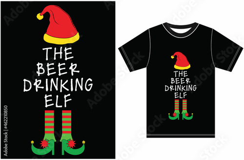 Elf Family Christmas The Beer Drinking Elf T-shirt. Christmas T-shirt.
 photo