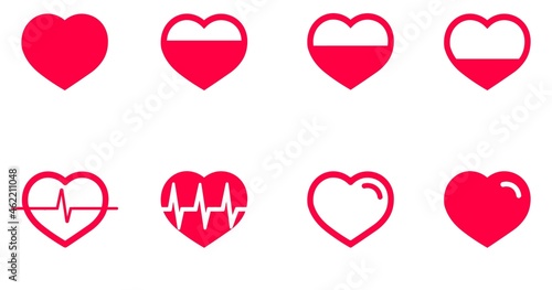 Red heart cardiogram icon. Filled with love. Love level. Modern flat sign for design and decoration. Simple outline style. Vector image.
