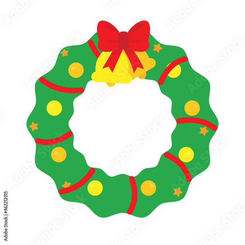 Cute cartoon Christmas wreath with a ribbon