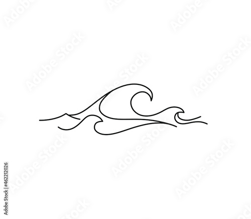 Vector isolated one line simple waves line drawing. Single line waves minimal tattoo sketch.