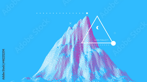 Mountain peak. Futuristic technology backdrop in a voxel art style. Cyberspace concept. 3D vector illustration for brochure, magazine, poster, presentation, flyer or banner.