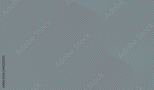 Many blue particles scattered asymmetrically in black background. Wavy pattern with dynamic effect. Cover design template. Vector illustration with optical illusion.