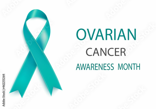Vector illustration of ovarian cancer awareness tapes isolated on a white background. Realistic vector teal silk ribbon with loop.Design for the poster photo