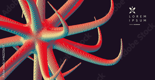 Tantacles with dynamic effect. Cover design template. Futuristic technology style. Voxel art. Design for print products. 3d vector illustration for poster, card, flyer or brochure.