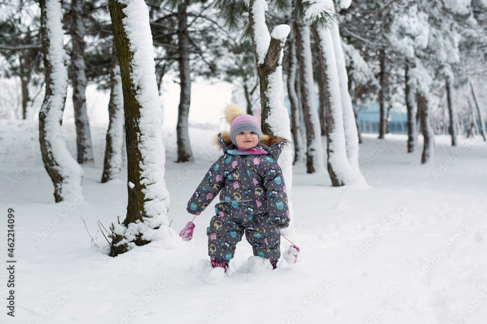 Little girl in winter in a snow-covered forest. Little girl in winter in a snow-covered forest.