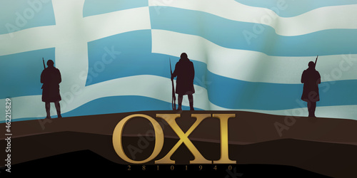 OXI day. Greek anniversary of the no. An anniversary 3D render concept template photo