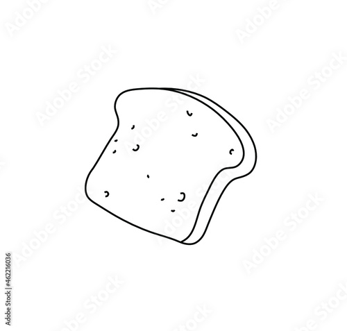 Vector isolated piece of bread doodle drawing. Drawn slice of bread, toast line sketch 