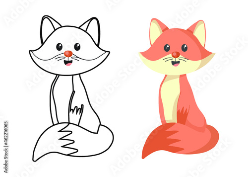 Children's coloring illustration with fox