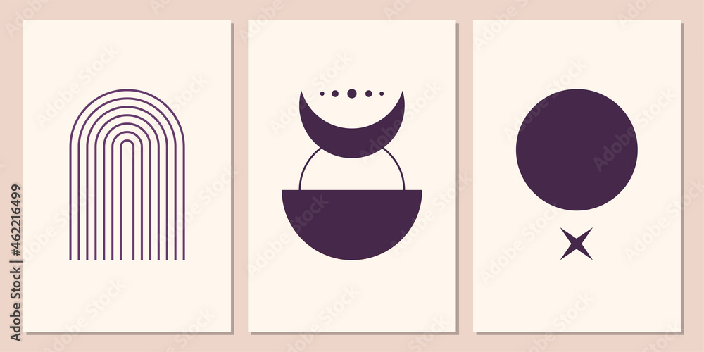 Minimalist abstract boho poster template set.