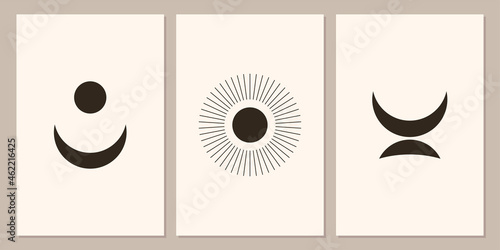 Minimalist abstract boho poster template set.