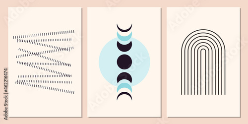Minimalist abstract boho poster template set.