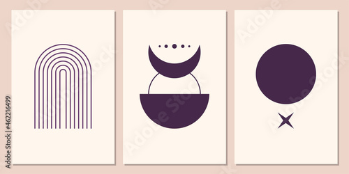 Minimalist abstract boho poster template set.